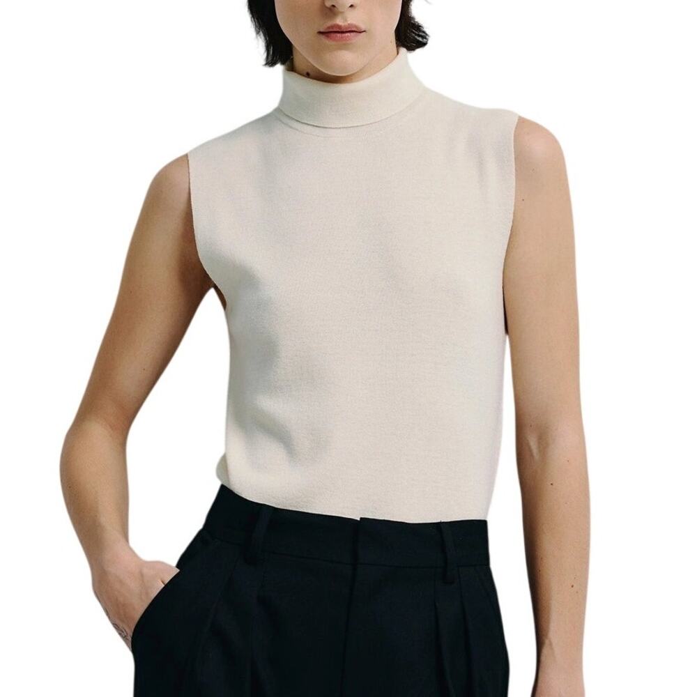Rue Sophie Chic Beige Lilou Sleeveless Turtleneck Top Size XS